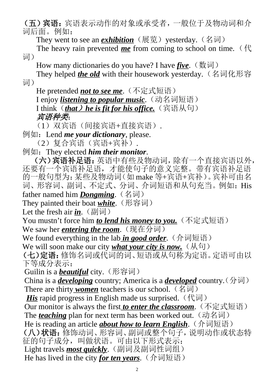 高中英语句子成分和句子类型讲解及配套练习 (讲课用)_第2页