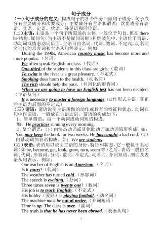 高中英语句子成分和句子类型讲解及配套练习 (讲课用)