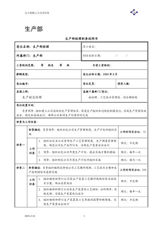 生产部职务说明书(大全)