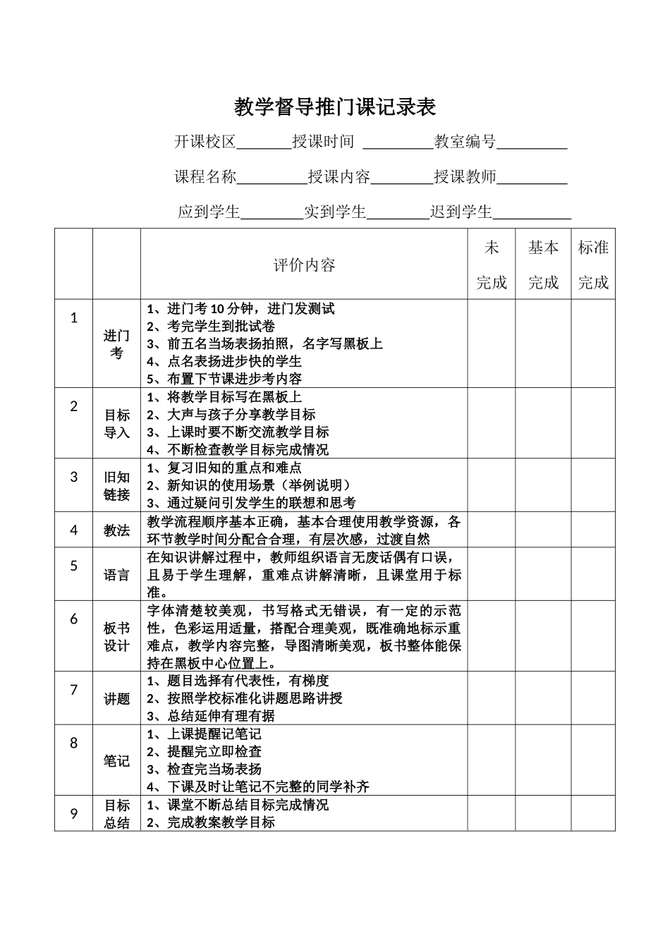 教学督导推门课记录表_第1页