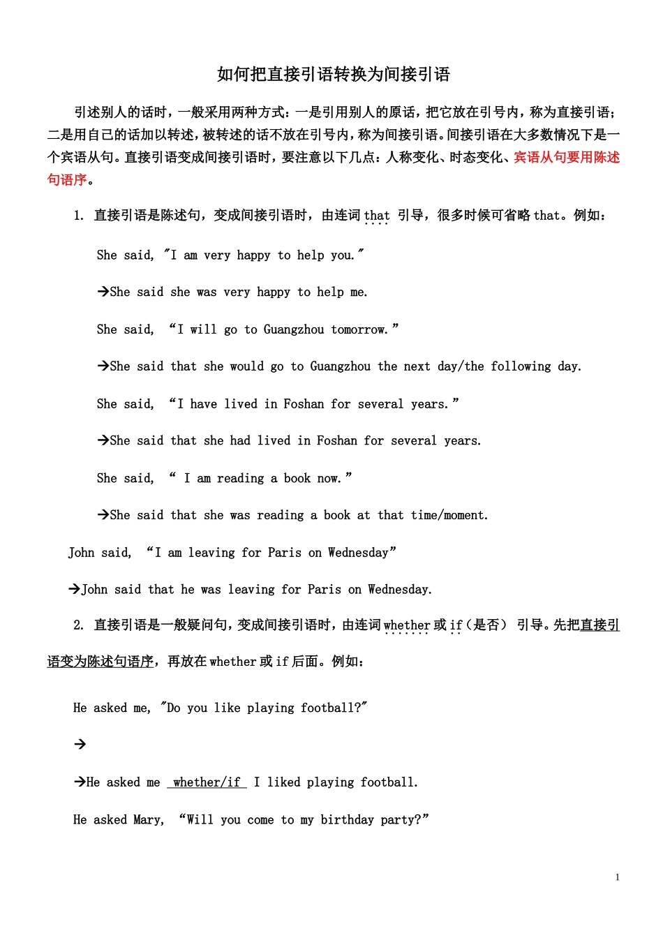 英语语法 如何把直接引语转换为间接引语_第1页