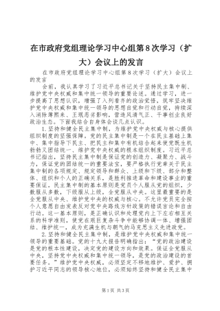 在市政府党组理论学习中心组第8次学习（扩大）会议上的发言