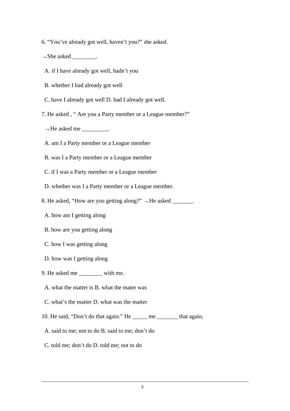 英语：直接引语变间接引语练习题_第3页