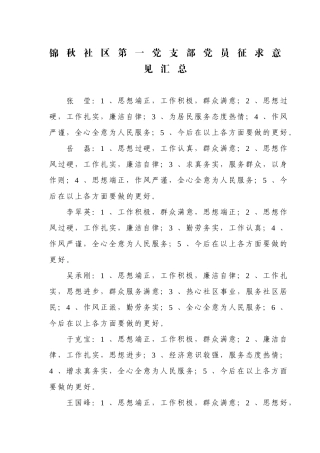 锦秋社区第一党支部党员征求意见汇总