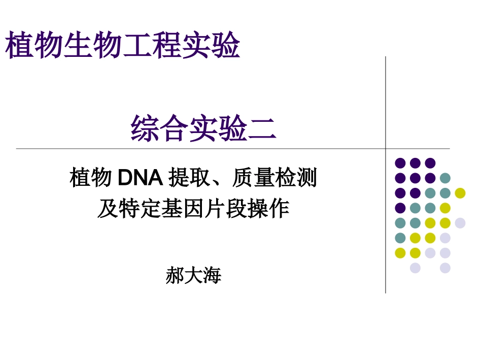植物生物工程实验二(植物DNA的提取)_第1页