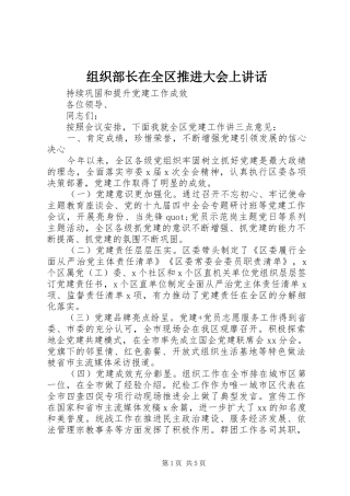 组织部长在全区推进大会上讲话