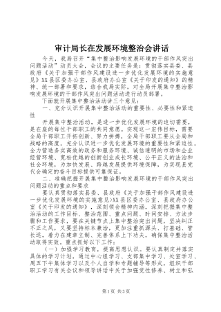 审计局长在发展环境整治会讲话