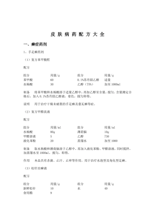 皮肤病药配方大全
