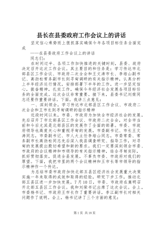 县长在县委政府工作会议上的讲话