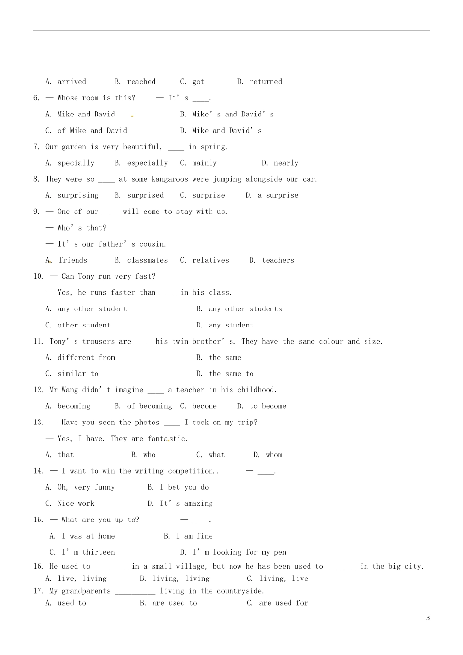 中考英语 九年级上册 Module 7综合检测题 外研版_第3页