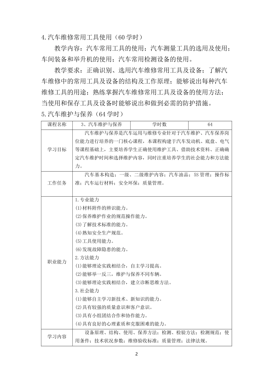 汽车运用与维修专业课程标准_第2页