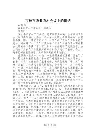 市长在农业农村会议上的讲话