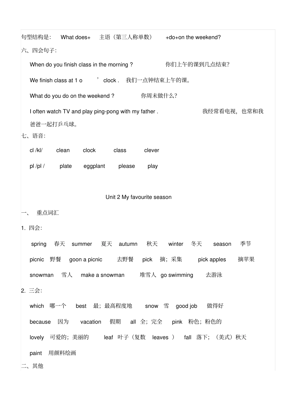 人教版小学PEP英语五年级下册知识点归纳_第3页
