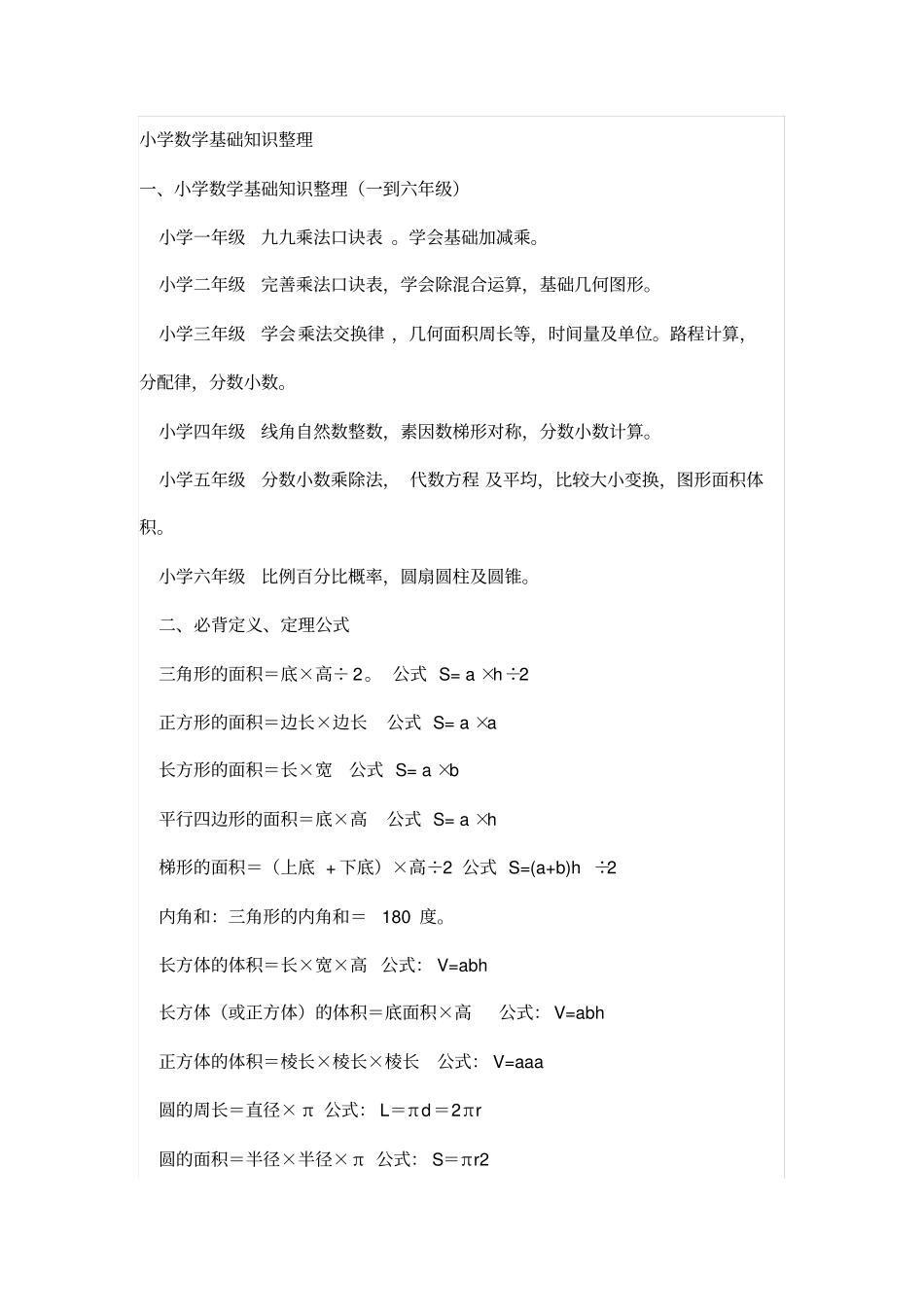 人教版小学一到六年级数学知识点归纳_第1页