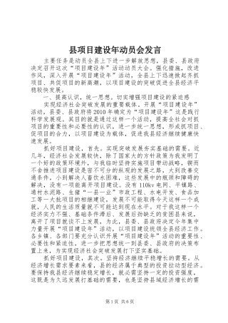 县项目建设年动员会发言