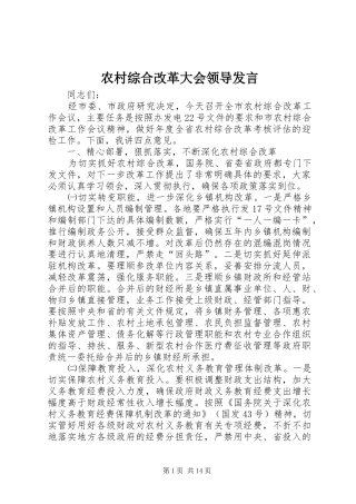 农村综合改革大会领导发言