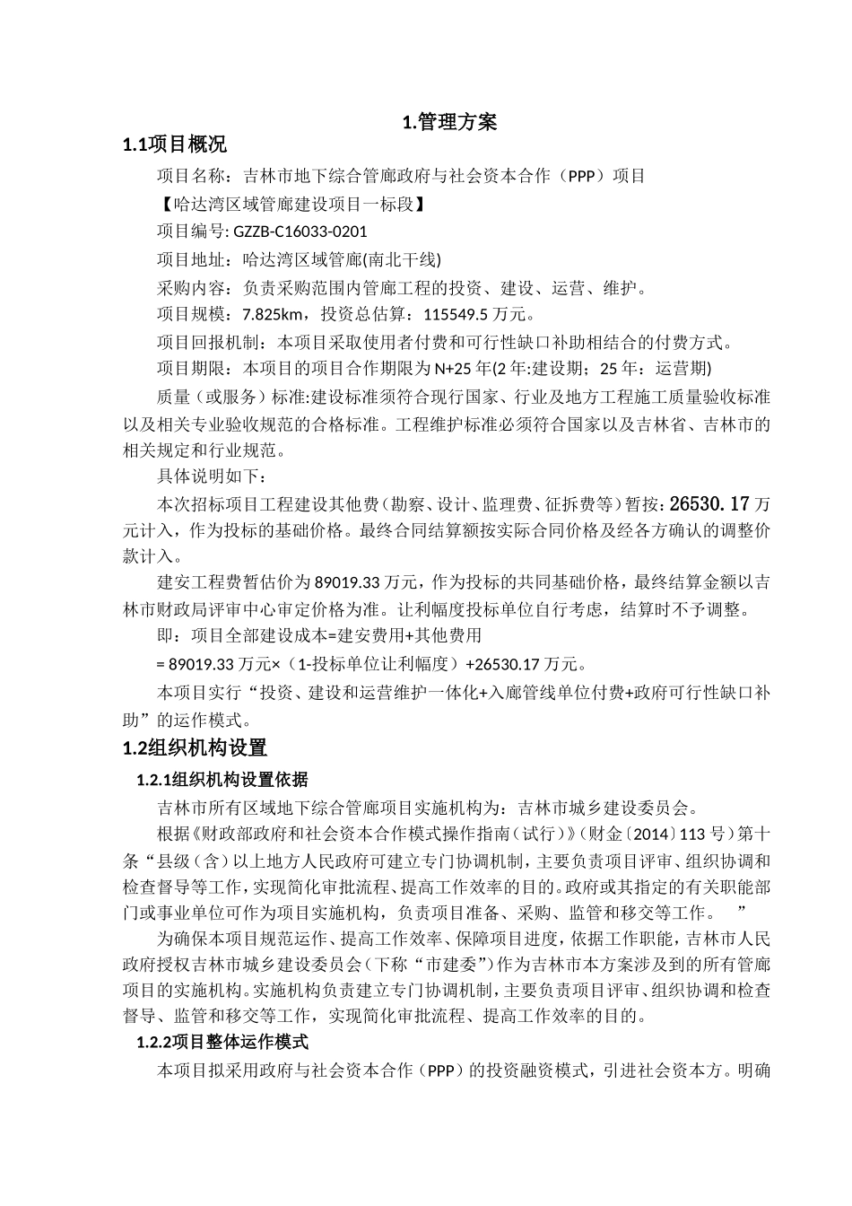 某市地下综合管廊管理、建设及运营方案_第1页