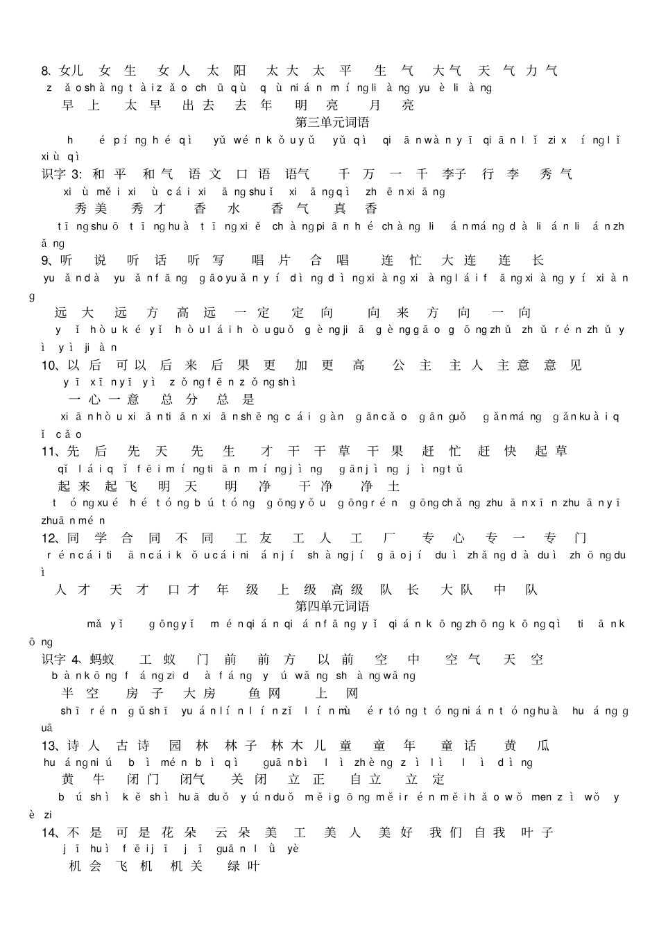 人教版小学一年级语文拼音词语表_第2页