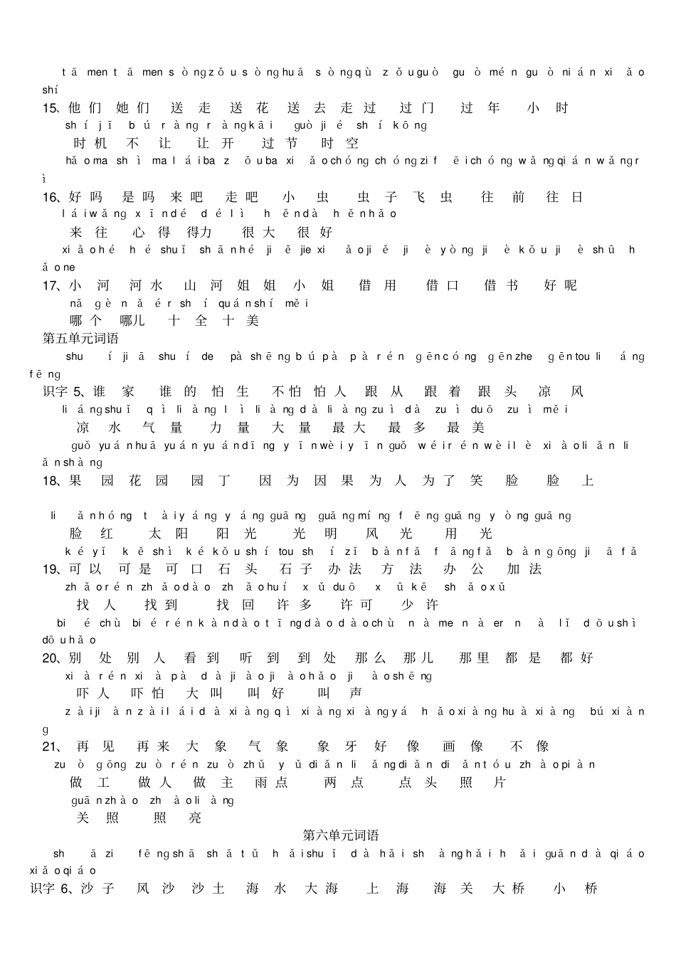 人教版小学一年级语文拼音词语表_第3页