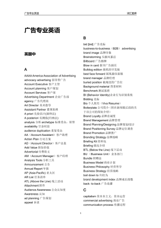 广告专业术语2011