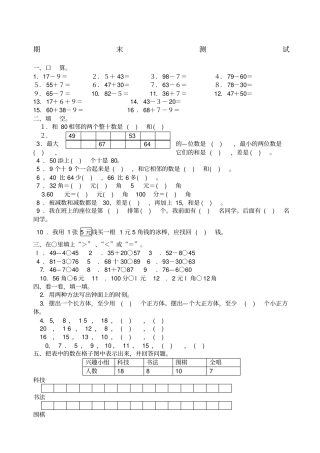 人教版小学一级下册数学期末试卷