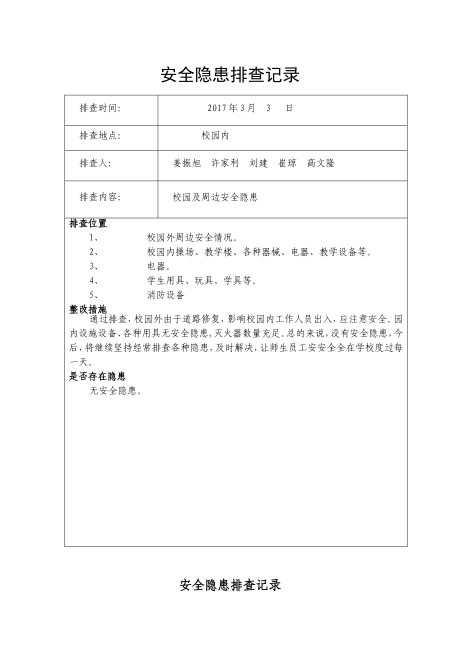 学校安全隐患排查记录_第1页