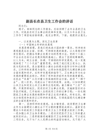 副县长在县卫生工作会的讲话