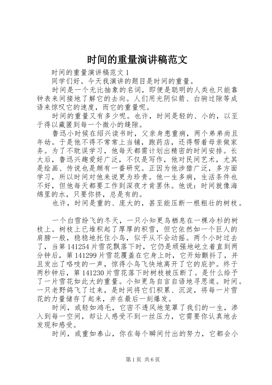 时间的重量演讲稿范文_第1页