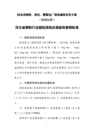 河北省钢铁、焦化、燃煤电厂深度减排攻坚方案