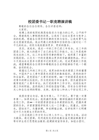 校团委书记一职竞聘演讲稿