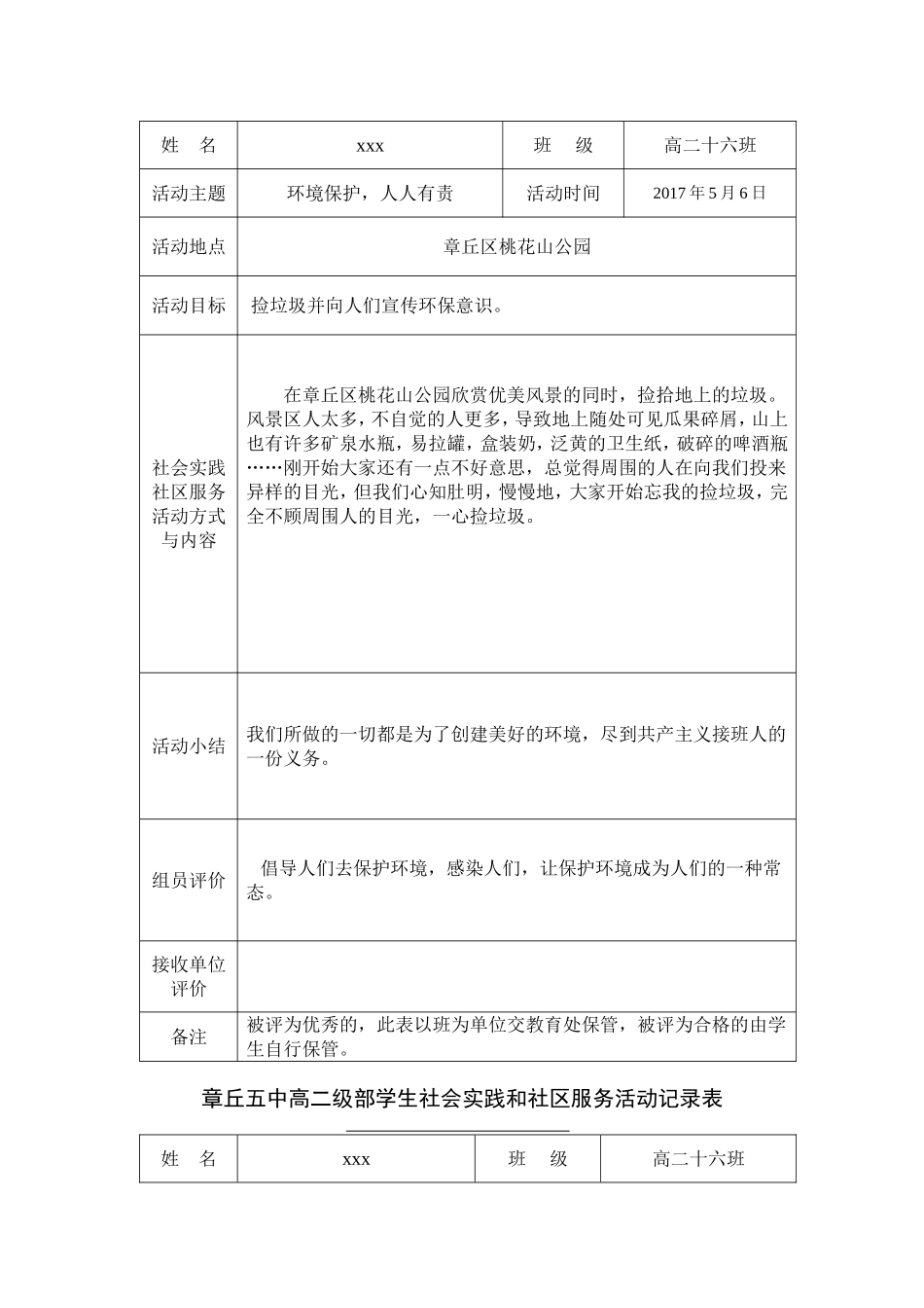 学生社会实践和社区服务活动记录表_第2页