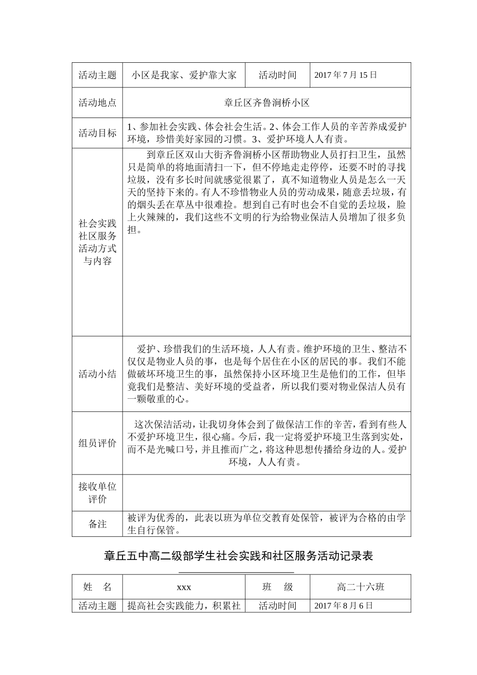 学生社会实践和社区服务活动记录表_第3页