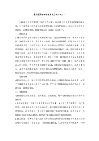中层领导干部绩效考核办法