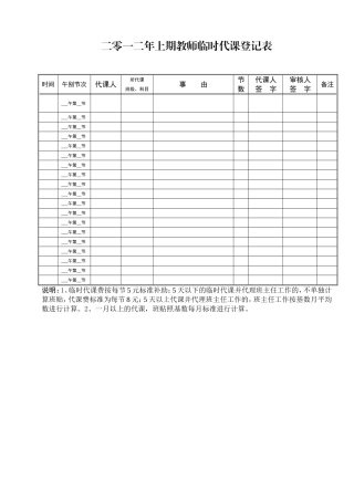 教师临时代课登记表+汇总公示