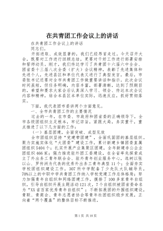 在共青团工作会议上的讲话