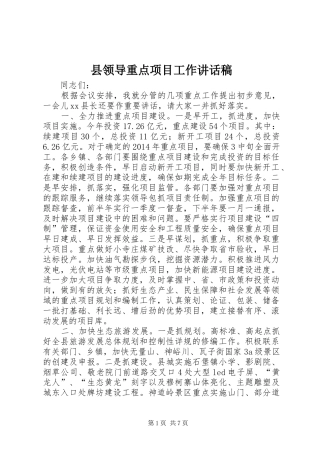 县领导重点项目工作讲话稿