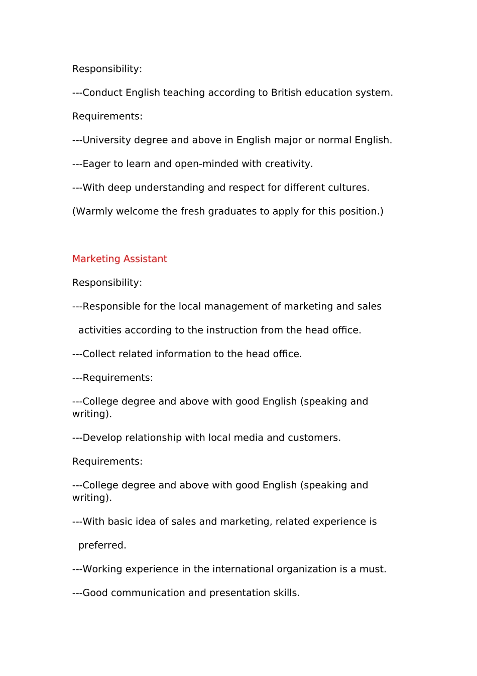 英文招聘广告组成级中文对照范文_第2页