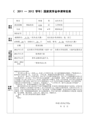 国家奖学金申请理由