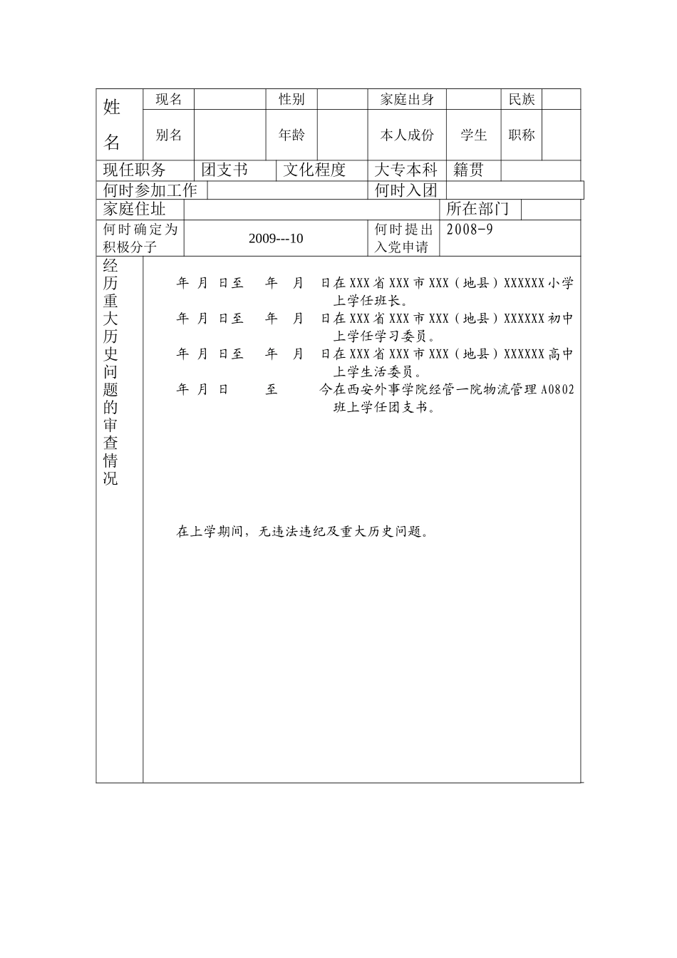 积极分子考察写实登记表模板_第2页