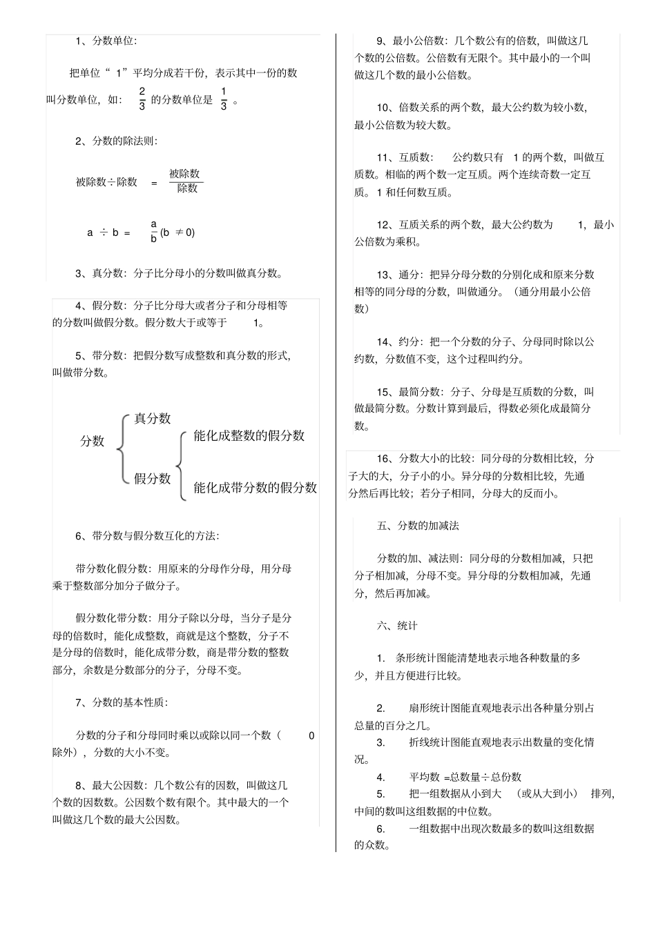 人教版小学五年级数学上下册概念及公式_第3页