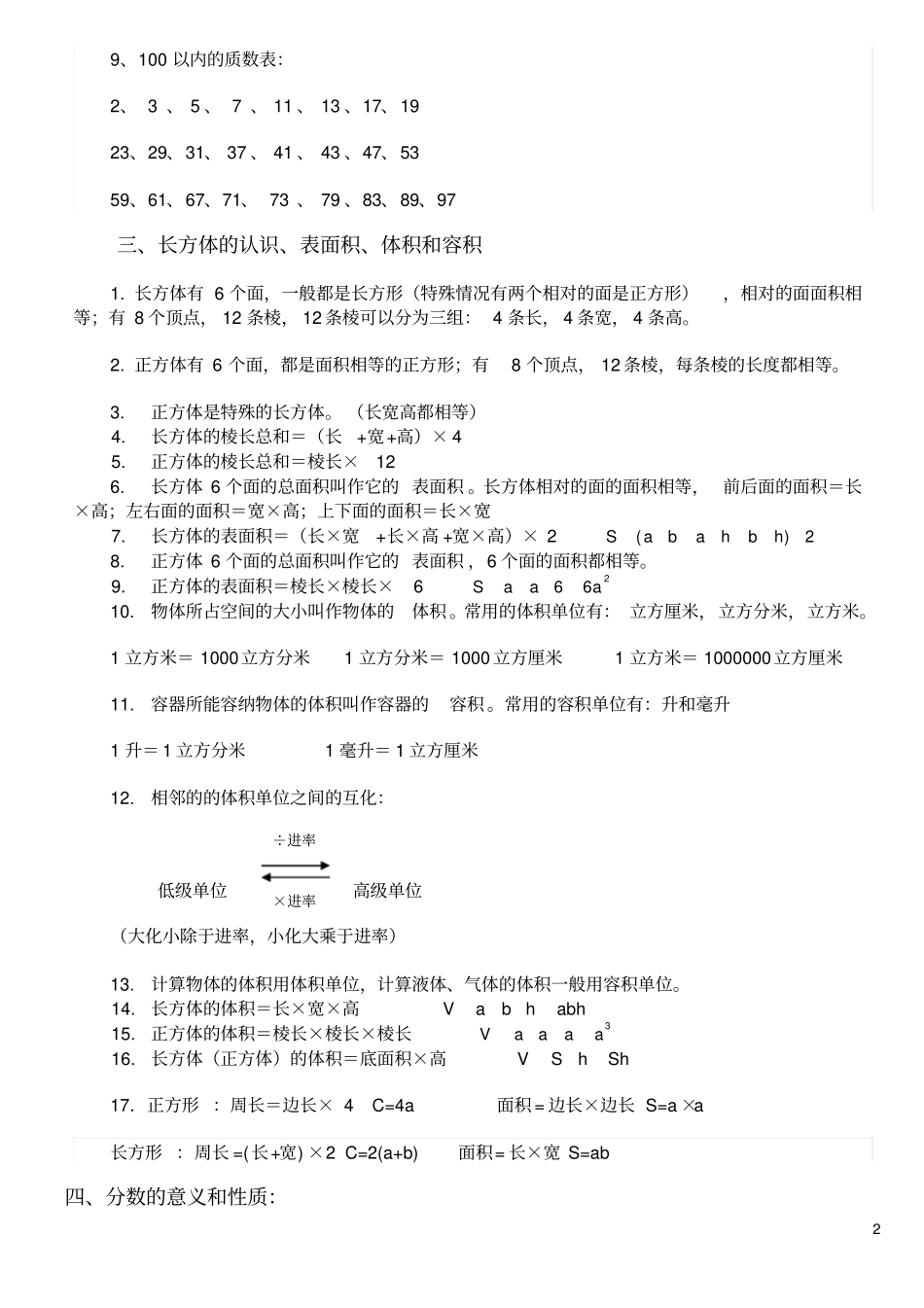 人教版小学五年级数学下册概念及公式_第2页