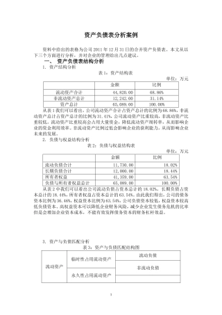 资产负债表分析案例