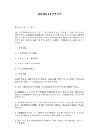 总经理安全生产责任书