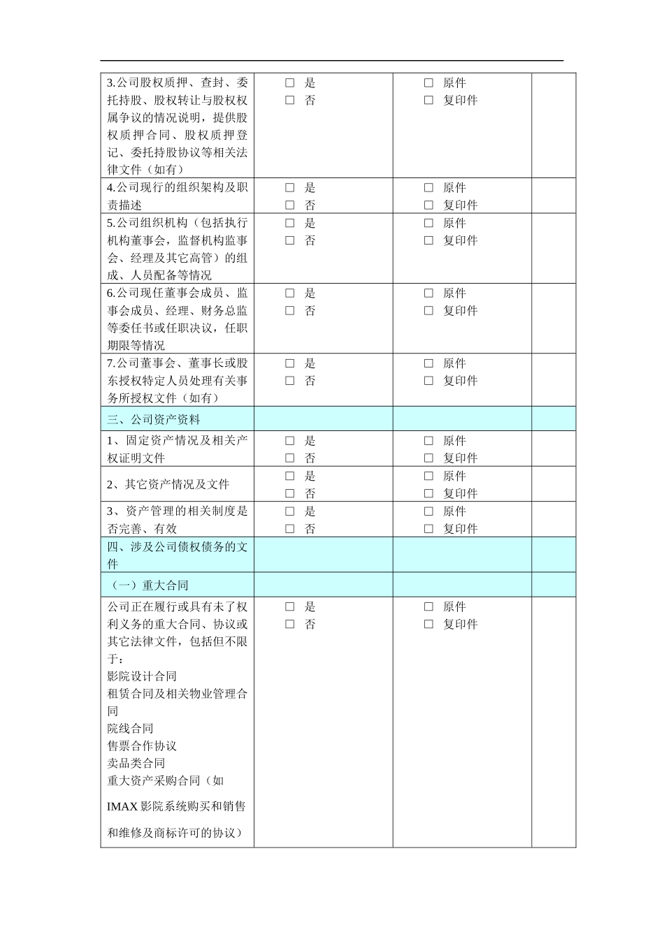 影院公司收购尽职调查清单_第2页
