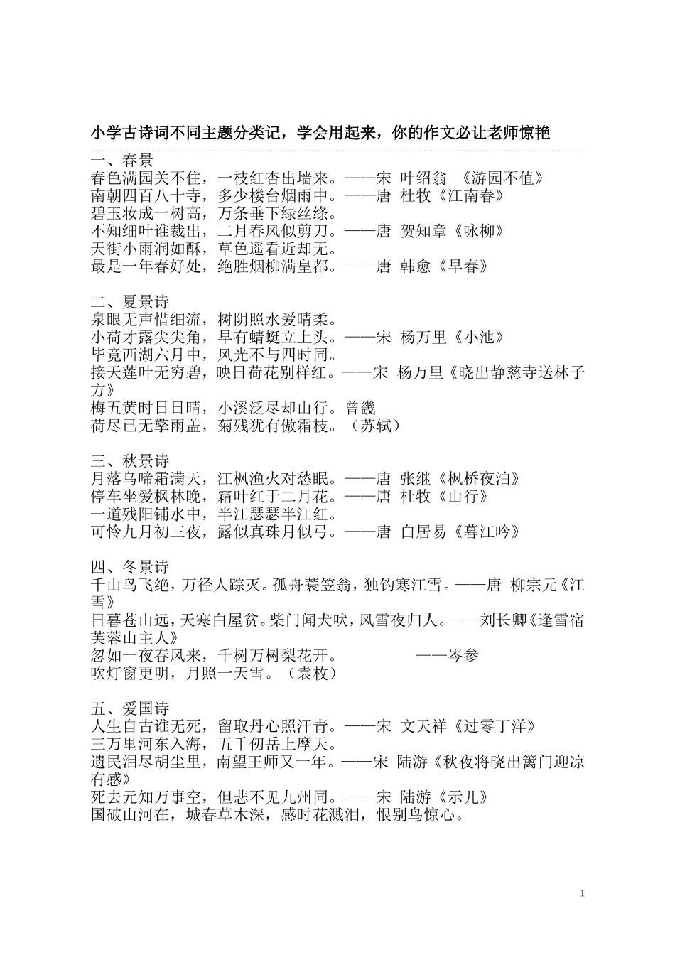 小学古诗词按主题分类_第1页