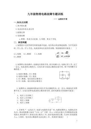 九年级物理电路故障专题训练