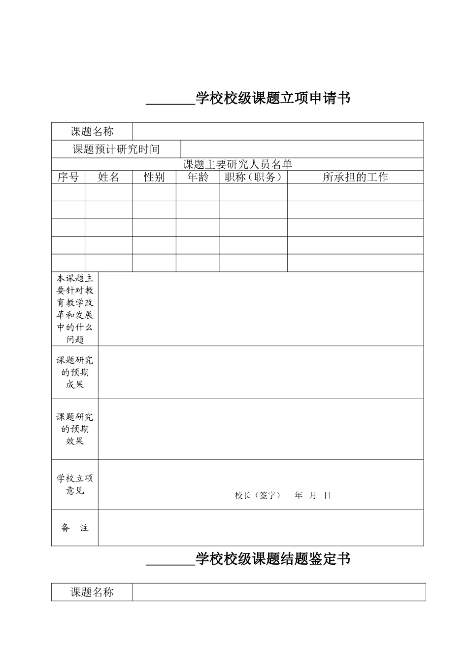 学校校级课题立项申请书、结题鉴定书_第1页