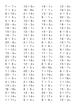 人教版小学数学一年级上册20以内加减法口算题全套