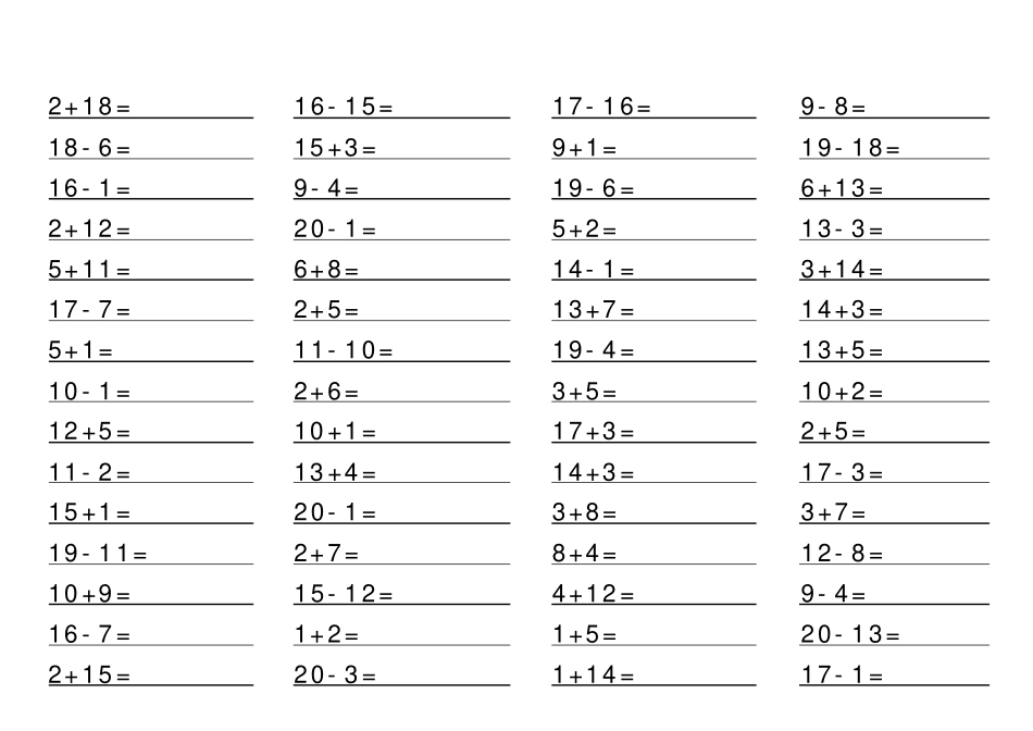 人教版小学数学一年级20以内加减法口算题_第1页