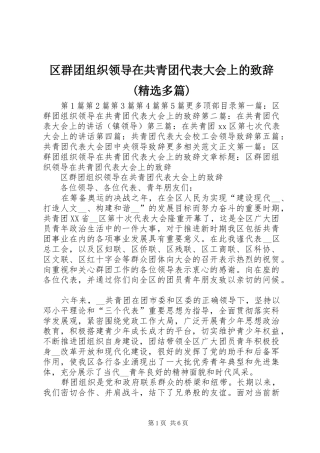 区群团组织领导在共青团代表大会上的致辞(精选多篇)